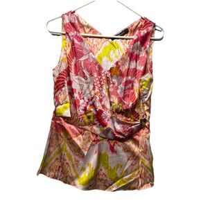 Roberto Cavalli Pink Silk Floral Tank Top Blouse Side Zip Size 46 US Medium Y2K